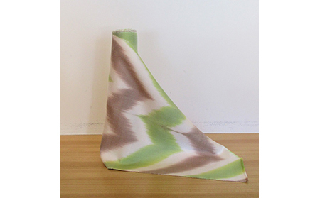 F23-85 山下健 板締絣九寸名古屋帯（緑×茶）【数量限定】