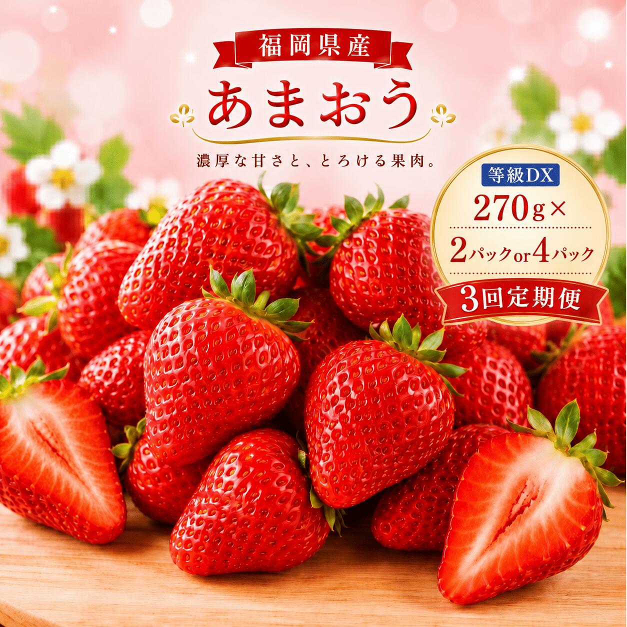 【ふるさと納税】【3ヶ月定期便】事前受付 大粒あまおう 等級DX 約1.62kg(2パック×3回)/約3.24kg(4パック×3回) 選べる内容量 1パック約270g 3ヶ月 定期便 いちご 苺 フルーツ 先行受付 冷蔵【2027年1月上旬より順次発送予定】