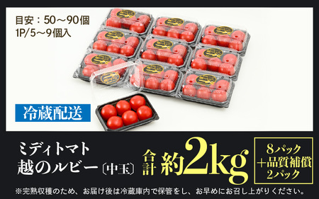 【先行予約】ミディトマト 越のルビー 約2kg 10パック（8パック＋品質補償2パック）／ 福井県産ブランドトマト 農家直送 有機肥料 低農薬 ※2026年9月下旬より順次発送 [aw069-a005