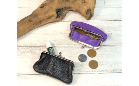 イタリア本革（牛革）のがま口小物入れ イエロー