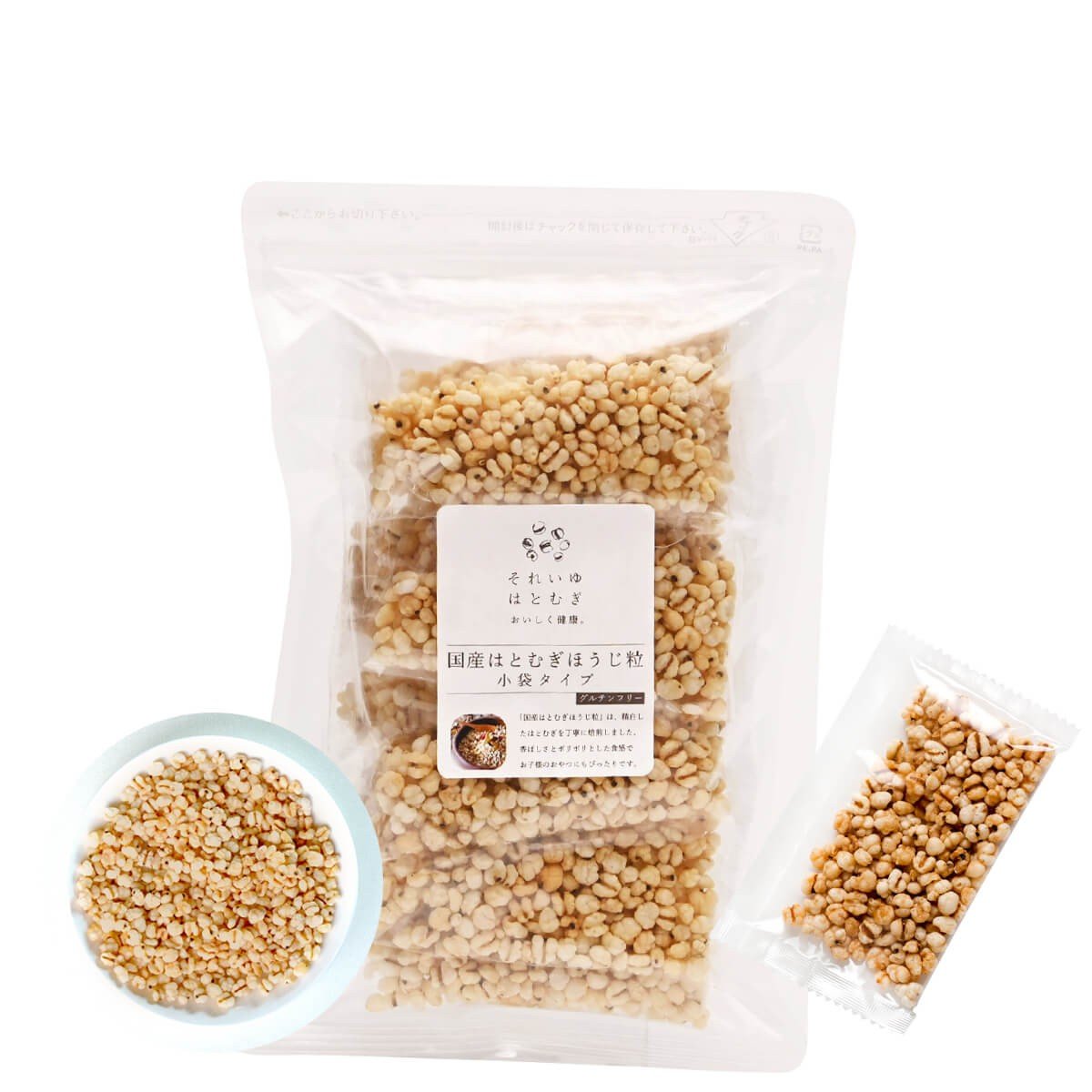 
                  はとむぎ ほうじ粒 小袋タイプ 112g（ 7g×16袋 ） 国産 おやつ お菓子 料理 朝食 軽食 それいゆ株式会社 奈良県 奈良市
                
