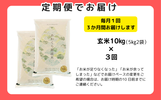 《令和7年産新米受付開始》【3回定期便】玄米 10kg 令和7年産 あきたこまち 岡山 あわくら源流米 K-bc-BEFA