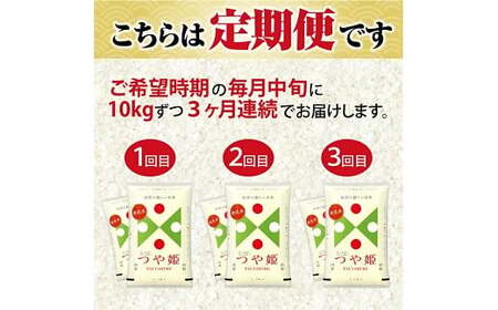 1383T04　【定期便】無洗米つや姫 10kg×3ヶ月連続(4月～6月)
