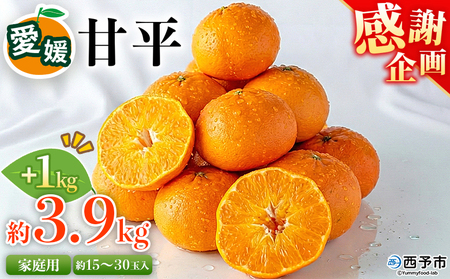 ＜愛媛県西予市産 甘平 家庭用 豊作 サンキューパック 合計約4.9kg（3.9kg＋1kg）＞ 訳あり ワケアリ 大粒果肉 柑橘 果物 フルーツ くだもの みかん ミカン 国産 サイズ不揃い 傷あり 食べて応援 宇都宮物産【常温】『2026年2月上旬～3月下旬迄に順次出荷』 UUB0094