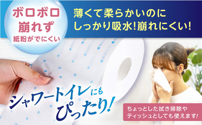 【2ケース】3倍長持ち トイレットペーパー サンハニー (水玉ブルー柄) / バージンパルプ100% 肌ざわり 無香料 省スペース 丁寧な梱包 ギフト 贅沢 3倍巻き 長期保存 長持ち コスパ 3倍 