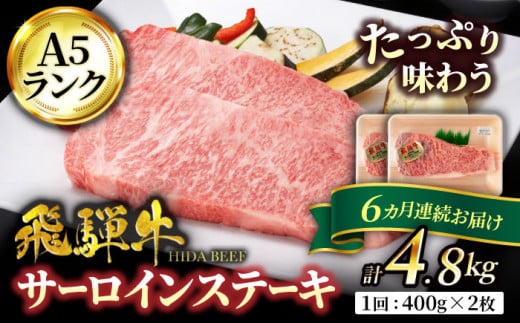 
【6回定期便】＜ボリューム満点！高級A5ランク＞ 飛騨牛 サーロイン ステーキ 400g×2枚【有限会社マルゴー】和牛 霜降り サーロイン [MBE022]
