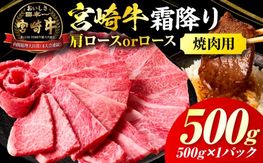 宮崎牛霜降り 肩ロースまたはロース 焼肉500g| 宮崎牛 牛肉 肉 ブランド牛 国産牛 和牛 霜降り 肩ロース ロース 焼肉 BBQ 贈答用 贈答 ギフト 贈り物 グルメ 記念日 誕生日 内祝い お取り寄せ 内閣総理大臣賞 ミヤチク ホームパーティー お祝い 料理 キャンプ |_Tk031-014