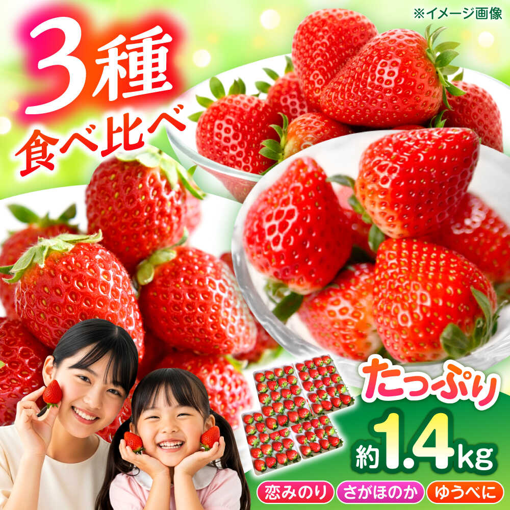 【ふるさと納税】【先行予約】3品種いちごの食べ比べセット（恋みのり/さがほのか/ゆうべに）百花園ファーム 約1.4kg（約350g×4P）20粒/P Lサイズ 【亀井通産 株式会社】[AYBQ086]