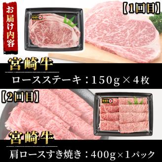 【定期便・6回連続】宮崎牛定期便(ロースステーキ、肩ロースすき焼き、肩焼肉、モモバラすき焼き)【P-26】【南日本フレッシュフード株式会社(日本ハムマーケティング株式会社)】