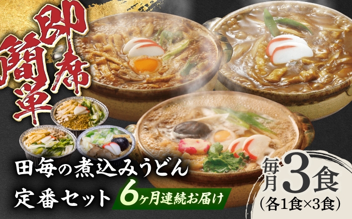 
                  【6回定期便】うどん 岐阜の味 田毎の煮込みうどん定番セット 即席 カンタン 麺 うどん カレーうどん 味噌煮込みうどん すまし煮込みうどん 冷凍 半年 定期便 3種類 詰め合わせ 食べ比べ 簡単調理 時短 鍋不要 水不要 老舗の味 名店 グルメ お取り寄せ サブスク ギフト プレゼント 贈り物 贈答 お返し 内祝い お祝い おすすめ 人気 岐阜市 / ラボレムス [ANFP011]
                