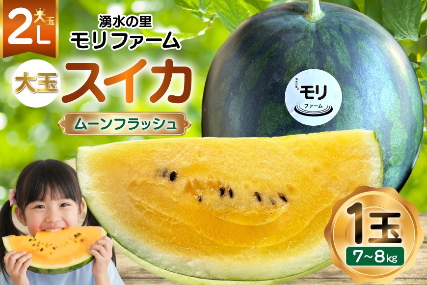 AJ457 【令和8年度出荷分】 湧水の里 モリファーム 大玉スイカ ムーンフラッシュ 2L 7～8kg 1玉 [ 先行予約 数量限定 すいか スイカ 西瓜 フルーツ 果物 長崎 長崎県 島原市 ]