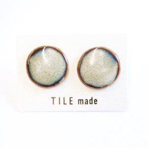 【美濃焼】 黄緑むら タイル ピアス 直径20mm 瑞浪市 / TILEmade タイル アクセサリー ハンドメイド [AZCD030]