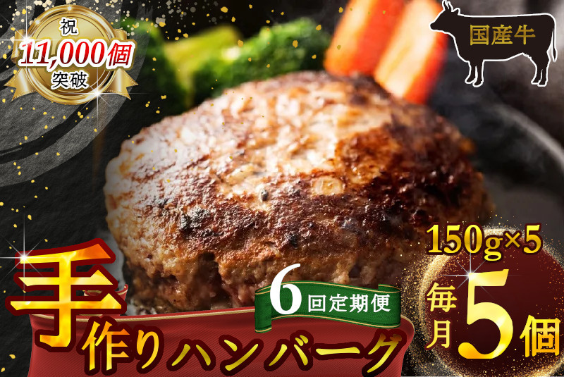 
                  （定期便）【全6回】（冷凍）国産牛肉100％食べ応え満点 手作り・手ごね ハンバーグ 750g ／ 個包装 小分け 淡路島産玉ねぎ 歩商事 定期便 牛肉 手作り 手ごね ハンバーグ 奈良県 田原本町
                
