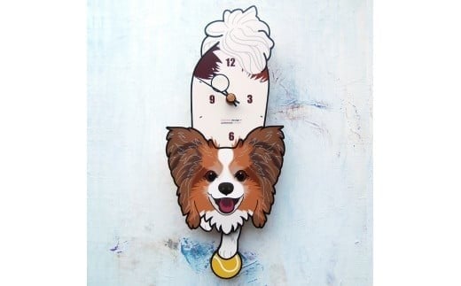 D-64-2M1 パピヨン茶白-03-犬の振り子時計ネズミ C-CD-642A
