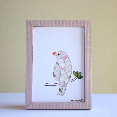 ふるさと納税 弥富市 白文鳥のきり絵アートインテリア【pazoo-ll(パズール)白文鳥】(ハガキサイズ、額:桃色)