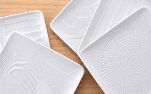 【波佐見焼】白磁手彫 銘々皿 角皿 プレート 5点セット【一真陶苑】[BB33]