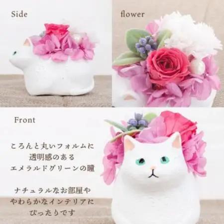 くつろぎ猫(白猫)プリザーブドフラワー ～ネコ好きの方への贈り物に～【1716000】