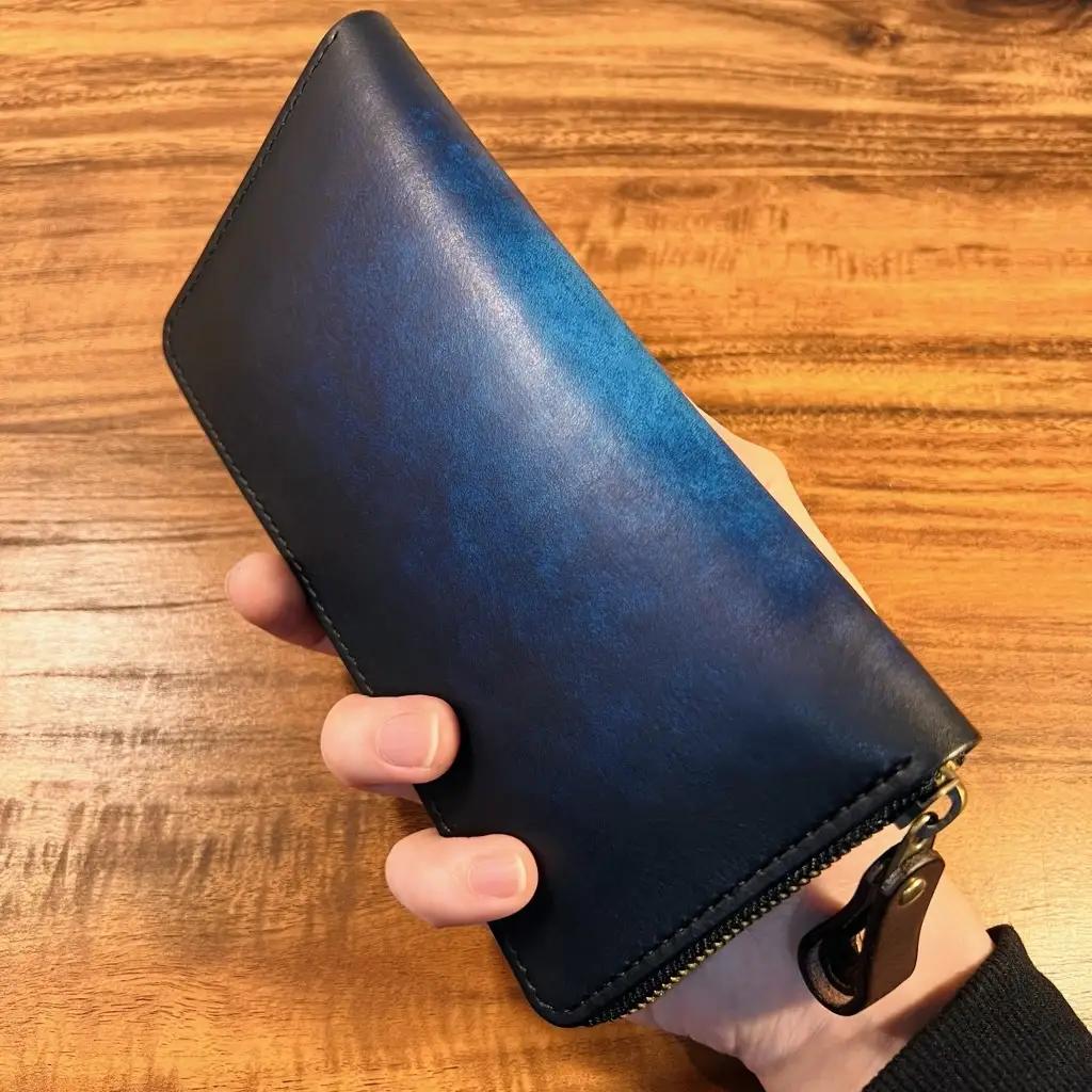 手染めのラウンドファスナー長財布 本革 財布 レザー 高級