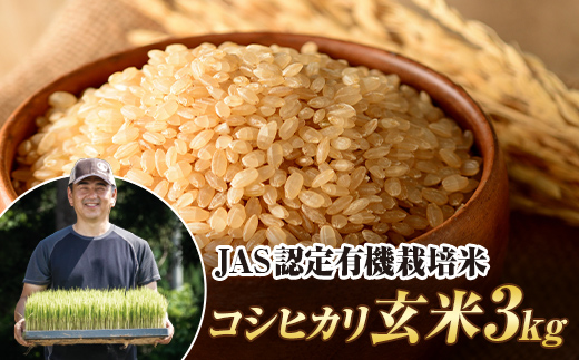 令和8年産米 JAS認定 有機栽培米 コシヒカリ 玄米 3kg 米 お米 おこめ ご飯 ごはん 福島県 西会津町 F4D-2543