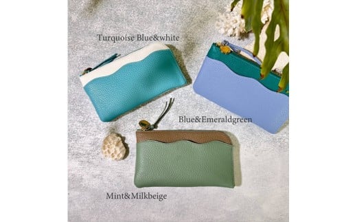 L字ファスナー長財布『CORONコロン』Candyキャンディシリーズ：配送情報備考　ブルー×エメラルドグリーン