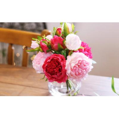 ふるさと納税 倉敷市 水換え不要!!ピオニー(芍薬)の花瓶に入った花束:Pink【2色】