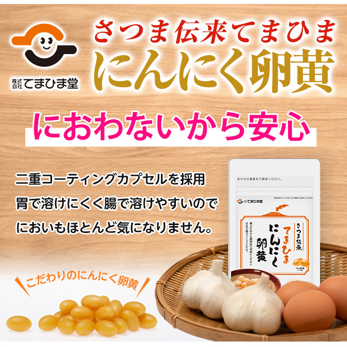 No.1290 てまひま にんにく卵黄(1袋・62粒入り) 鹿児島 日置市 ニンニク 健康食品 栄養 元気 有精卵 カプセル 安全安心 サプリメント 健康 【てまひま堂】