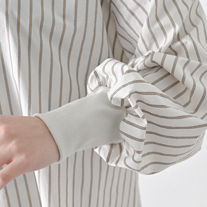 【THE INDUSTRY WORKS】袖リブ仕様ブラウス（ベージュ×ブラウン）・1着　TIW-W039（55-28-BEBR） レディース ブラウス