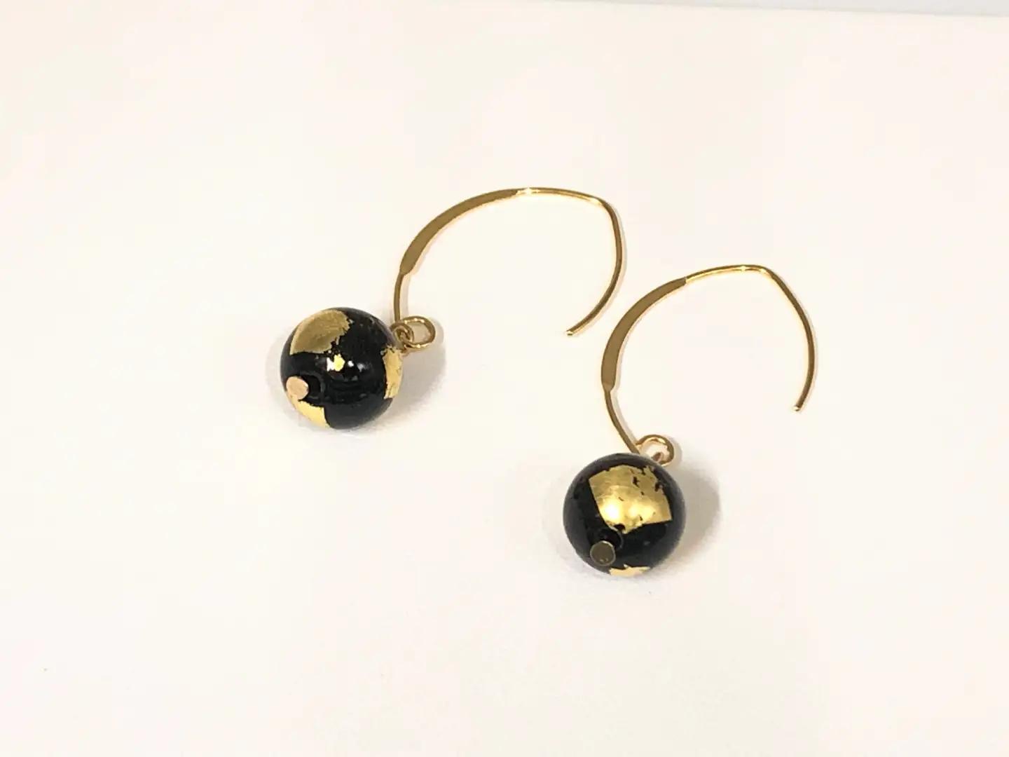 輪島うるし塗 HAKU ピアス （黒金箔） wa049　ピアス　うるし