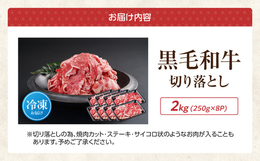 【黒毛和牛】切り落とし2kg(250g×8パック)_AC-I903_(都城市) 国産黒毛和牛 切り落とし 外モモ・ウデ・マル・バラ・モモ・ブリスケ MIX 250g×8パック 小分けパック