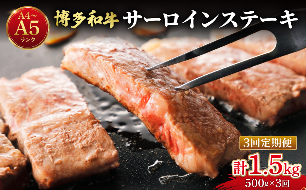 ＜定期便・全3回＞博多和牛 牛肉 サーロイン ステーキ 500g（250g×2） 定期便（全3回）