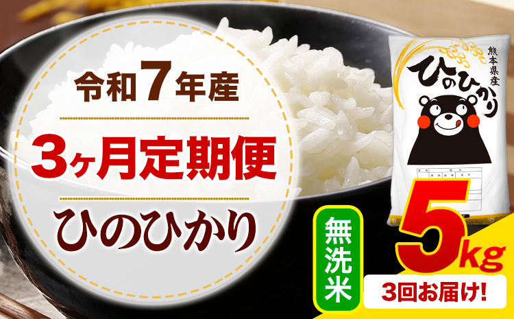 【3ヶ月定期便】 令和7年産 無洗米 ひのひかり 定期便 5kg《お申込み翌月から出荷》 熊本県産 ふるさと納税 精米 ひの 米 こめ ふるさとのうぜい ヒノヒカリ コメ お米---mifune_lcl_1380_mo3---