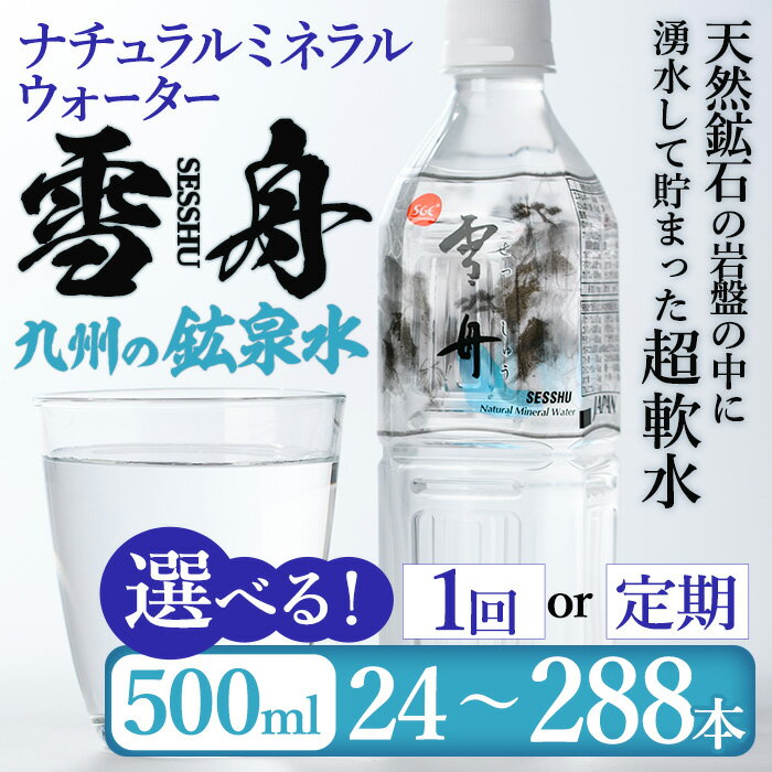 【ふるさと納税】＜内容量・お届け回数が選べる＞ナチュラル ミネラル ウォーター 雪舟 500ml (計24本～288本) 定期便 国産 鉱泉水 お水 ドリンク 大自然 天然 料理 健康 維持 防災 常温 保存 単品 3回 6回 12回【HD248・HD249・HD250・HD251】【さいき本舗 城下堂】