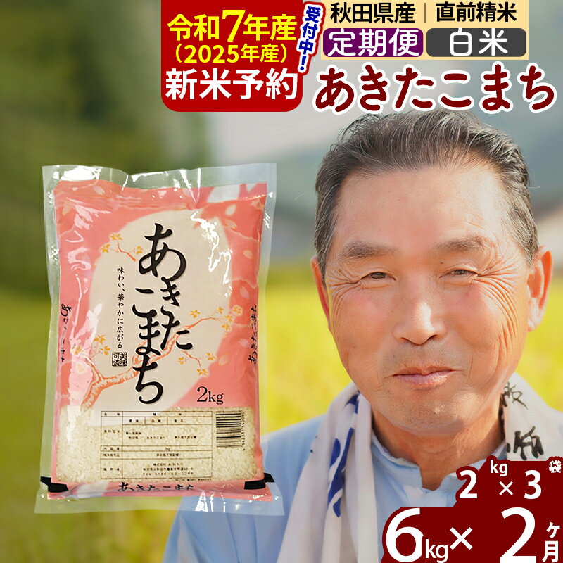 【ふるさと納税】※令和7年産 新米予約※《定期便2ヶ月》秋田県産 あきたこまち 6kg【白米】(2kg小分け袋) 2025年産 お届け時期選べる お届け周期調整可能 隔月に調整OK お米 おおもり