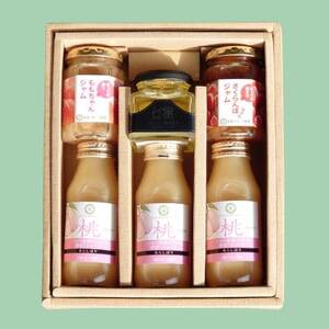 山梨 はぎふる 桃ジュース3本・手作りジャム2本・純粋はちみつ1本 (化粧箱入)【1482158】