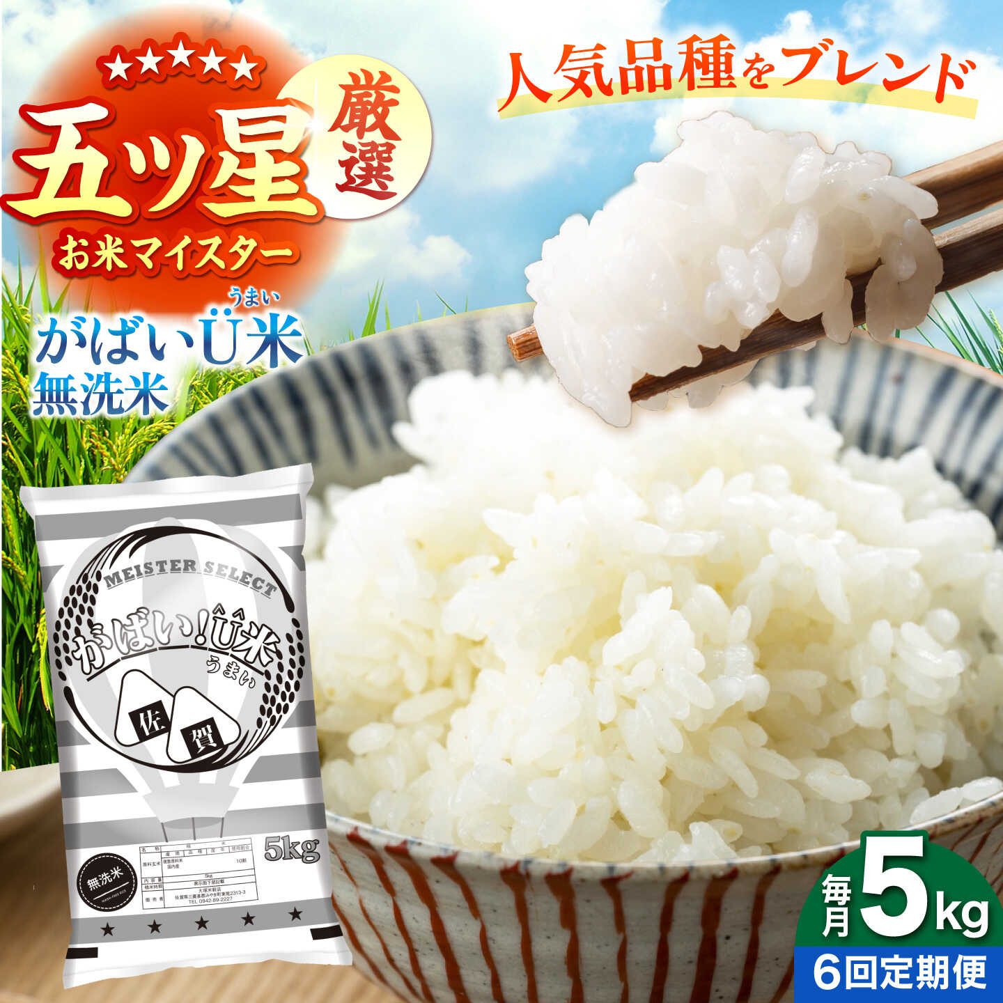 【ふるさと納税】【全6回定期便】がばいU米（うまい）無洗米 5kg 【大塚米穀店】[HBL156]