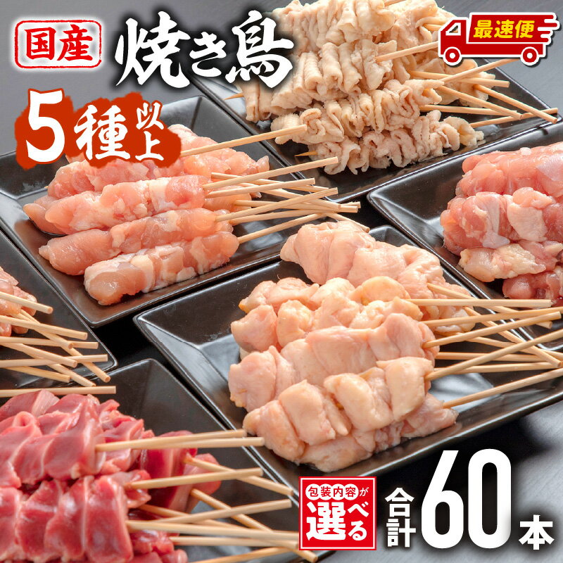 【ふるさと納税】バラ凍結が便利！【包装内容・発送時期が選べる・定期便】若鶏の焼き鳥セット(60本)盛り合わせ 部位 もも せせり 皮 ぼんじり 砂肝 カタ 鶏肉 肉 お肉 鶏 若鶏 焼き鳥 焼き鳥セット 小分け パック バラ凍結 便利 ストック 国産 おすすめ 人気 ふるさと