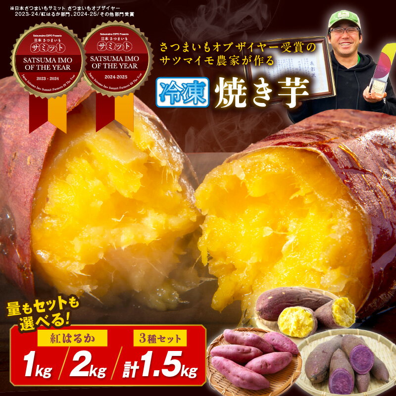 【ふるさと納税】先行予約・焼き芋／日本一！さつまいもオブザイヤー2部門受賞のサツマイモ農家が作る冷凍焼き芋 1kg 2kg 計約1.5kg 紅はるか ふくむらさき 栗かぐや　2026年2月中旬～順次発送 ふるさと納税 焼き芋 ふるさと納税 焼きいも ふるさと納税 紅はるか 焼き芋