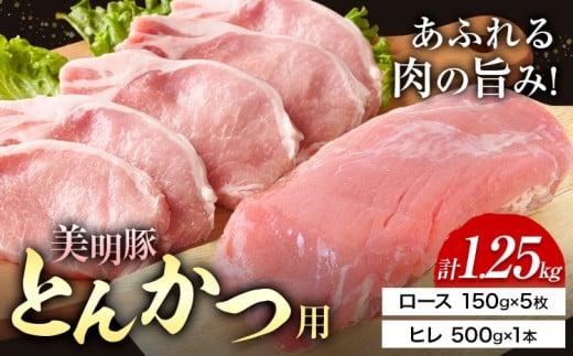 美明豚 とんかつ用 計1.25kg ロース 150g × 5枚 ヒレ 500g × 1本 (茨城県共通返礼品：茨城県産) ワークミート《30日以内に出荷予定(土日祝除く)》茨城県 河内町 SPF豚 びめいとん 部位 ロース ヒレ 惣菜 豚肉 ブランド豚