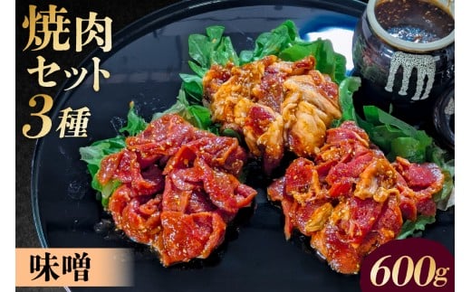 焼肉セット 3種 （味噌）【 味付け 味噌 簡単 600g BBQ バーベキュー 牛モモ 牛カルビ 牛ウデ 小分け 冷凍保存 】