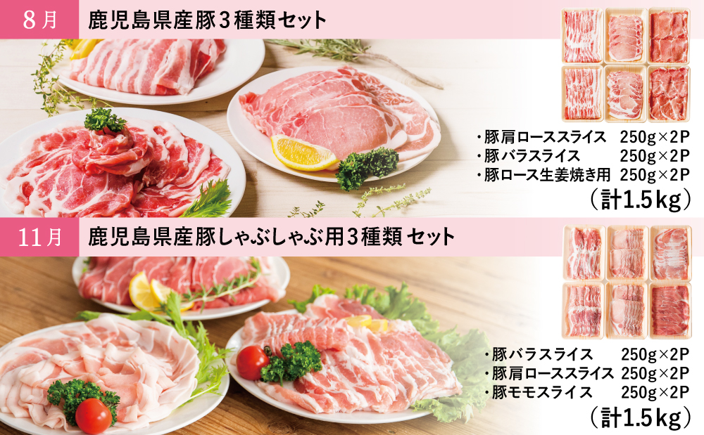 【モリモリ定期便】鹿児島県産豚よりどり定期便 しゃぶしゃぶ 生姜焼き とんかつ トンカツ バラ ロース お肉 小分け 冷凍 定期便 カミチク 南さつま市