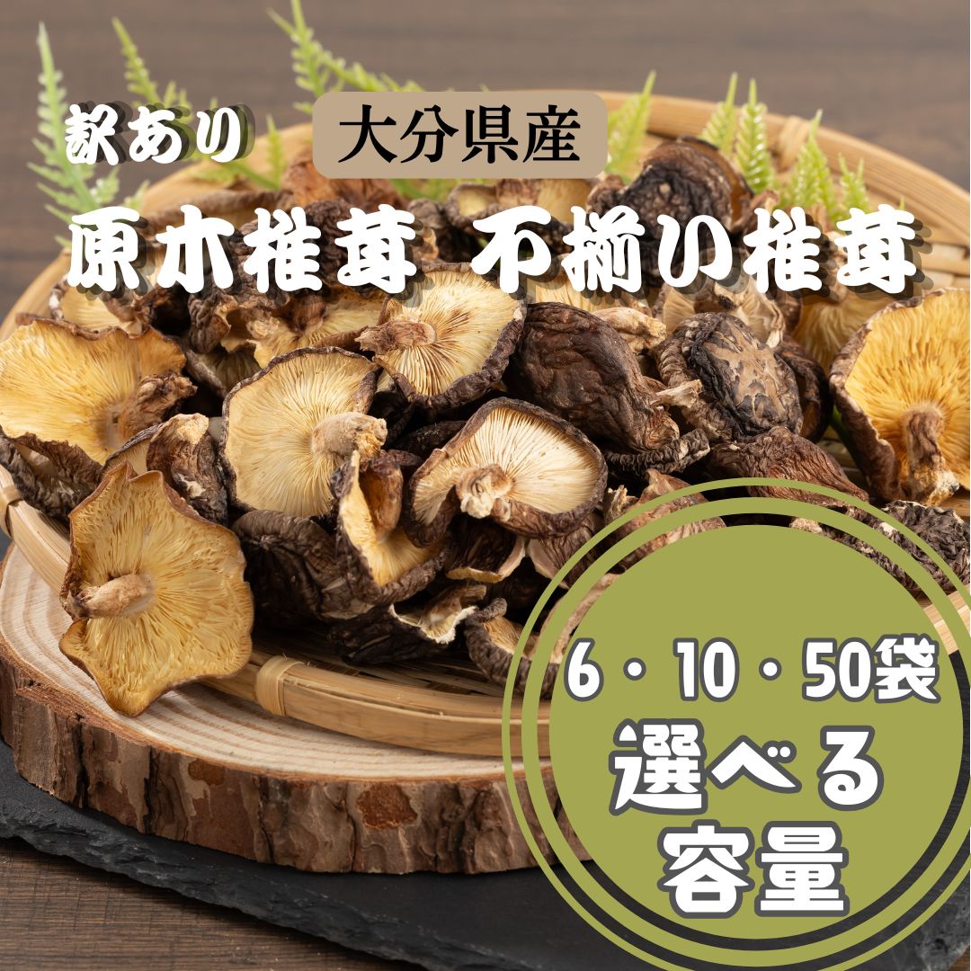 【ふるさと納税】訳あり 原木椎茸 不揃い椎茸 選べる 6袋 / 10袋 / 50袋セット | 椎茸 しいたけ シイタケ きのこ キノコ 不揃い 乾燥しいたけ お料理 小分け プレゼント 袋詰め 送料無料 大分県産 九州 津久見市