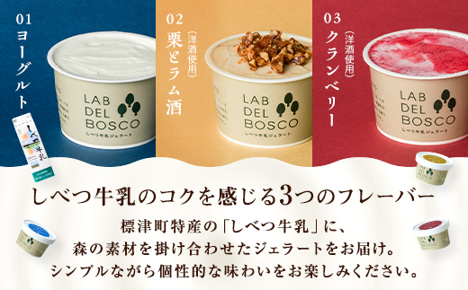 北海道産 しべつ牛乳 ジェラート アイス 3種 全6個 セット ( ヨーグルト / 栗 と ラム酒 / クランベリー ) 食べ比べ カップ 国産 スイーツ デザート 詰め合わせ フレーバー アイスクリ