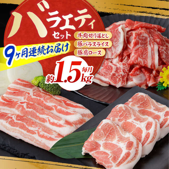【ふるさと納税】【9回定期便】お肉の定期便 バラエティセット (9ヵ月) 総計約13.5kg 国産 牛肉 切り落とし 豚肉 バラ スライス 【(有)山重食肉】[ATAP117]