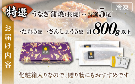 ≪数量限定≫うなぎ蒲焼5尾(さんしょう・たれ付き)計850g以上 鰻 魚 魚介 加工品 九州産 国産_T026-003-ZO【人気 鰻 うなぎ ギフト 鰻 うなぎ 食品 鰻 うなぎ おかず 鰻 うなぎ