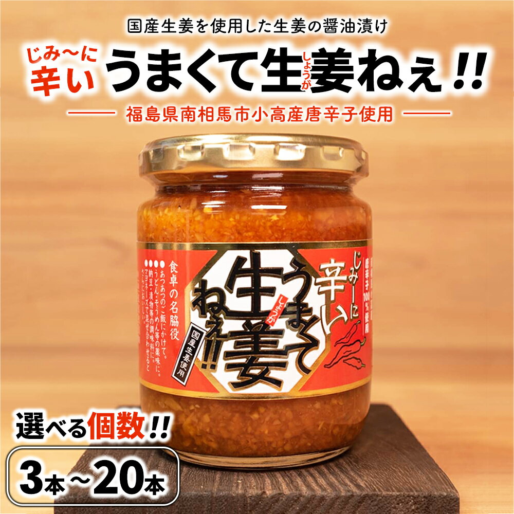 【ふるさと納税】【選べる個数】じみーに辛いうまくて生姜ねぇ!! 3本 6本 12本 20本 セット | しょうが 国産 醤油漬け 唐辛子 ごはんのお供 お弁当 調味料 おつまみ 肴 薬味 隠し味 猪苗代町 福島県