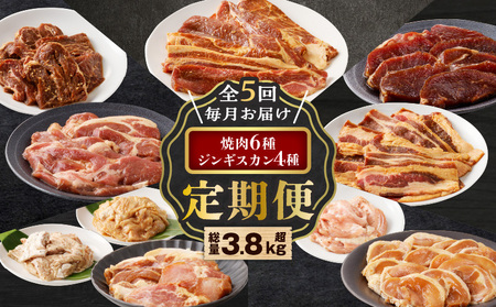 【全5回定期便】焼肉6種セット＋ジンギスカン4種セット T025-T01 焼肉 焼き肉 ジンギスカン 肉 牛 豚 鶏 羊 ラム マトン ロース 味付き サガリ カルビ せせり ホルモン 塩 味噌 たれ 厚切り 惣菜 総菜 おかず おつまみ 簡単 調理 冷凍 セット 大容量 ボリューム 定期便 定期 北海道樽前工房 樽前コーポレーション ふるさと納税 北海道 苫小牧市 おすすめ ランキング プレゼント ギフト