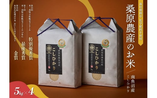 【R7年産新米予約】最優秀賞受賞【8割減農薬】最高峰南魚沼産こしひかり20kg(5kg×4)　桑原農産のお米(精米)【2025年9月下旬より順次発送予定】