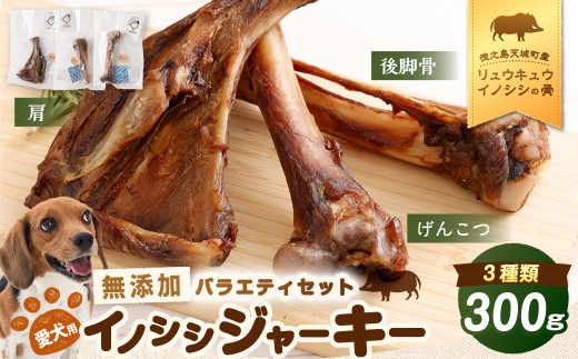 無添加 イノシシジャーキー バラエティセット 3種 （100g×3個） 計300g ペットフード 愛犬用 SDGs げんこつ 扇 後脚骨 犬用おやつ ペット ドッグフード 犬用 リュウキュウイノシシ いのしし 猪 徳之島 天城町 鹿児島