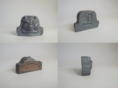 【安田瓦】プチ鬼面「あ・うん」セット 長場鬼瓦工場 阿吽 Onigawara 職人 魔除け お守り  置物 インテリア 伝統 新潟県 阿賀野市 2F01009