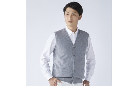 日本製 カシミヤ100% 前開きベスト ライトグレー Lサイズ [2627]